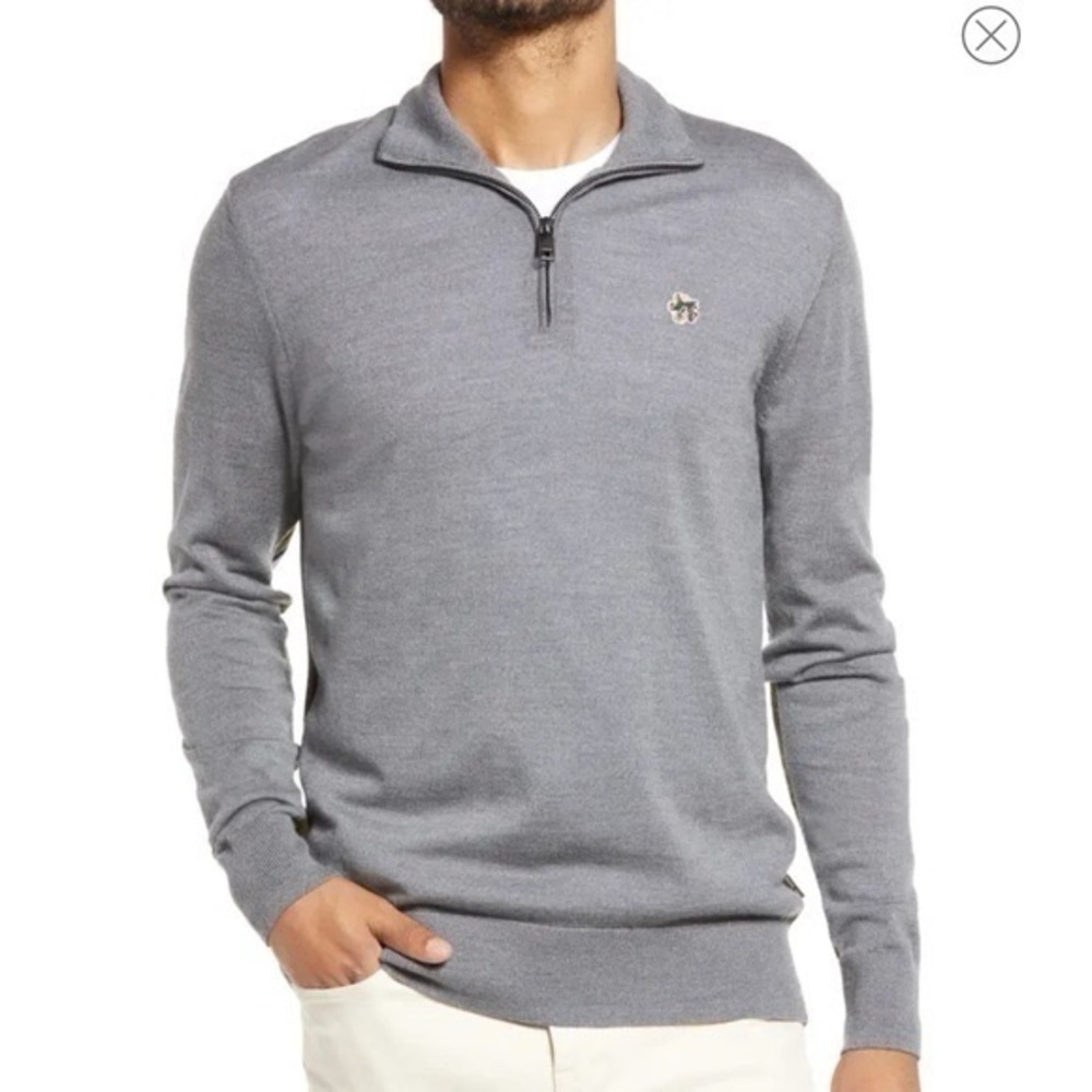 Ted Baker Men's Grey‎ Quarter Zip Long Sleeve Pullover Sweater Small Logo